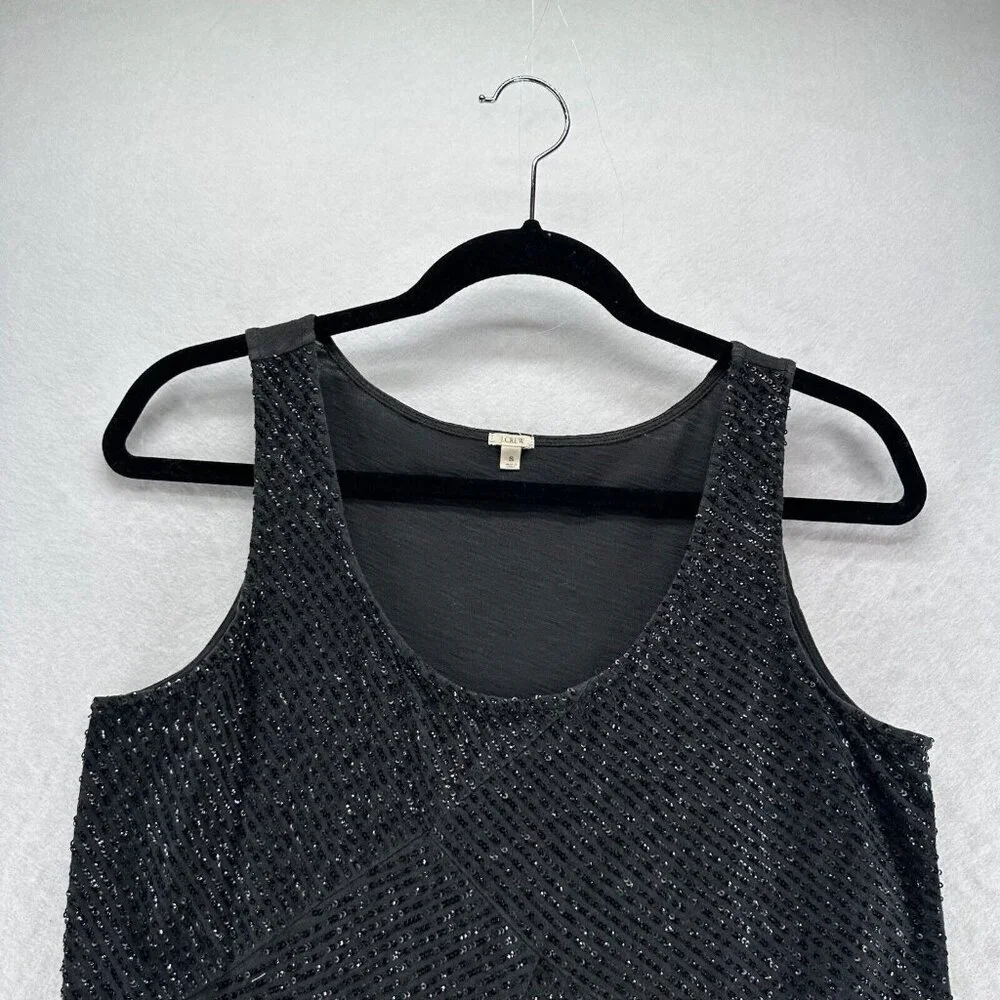 J.CREW Tank Top Womens Sz S Sequin Embellished Scoop Neck Sleeveless Black - Picture 3 of 9